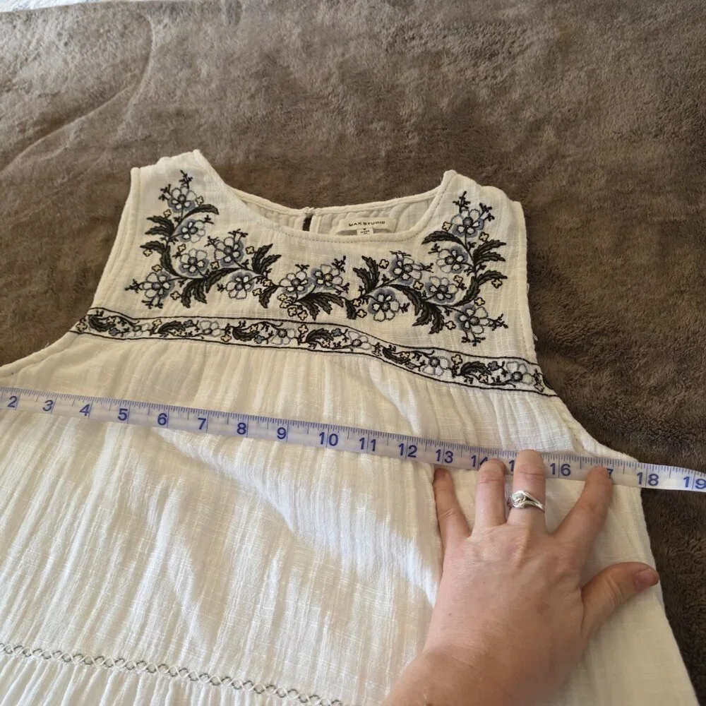 Max Studio White Embroidered Boho Cotton Midi Dress Small Sleeveless Summer - Picture 16 of 16